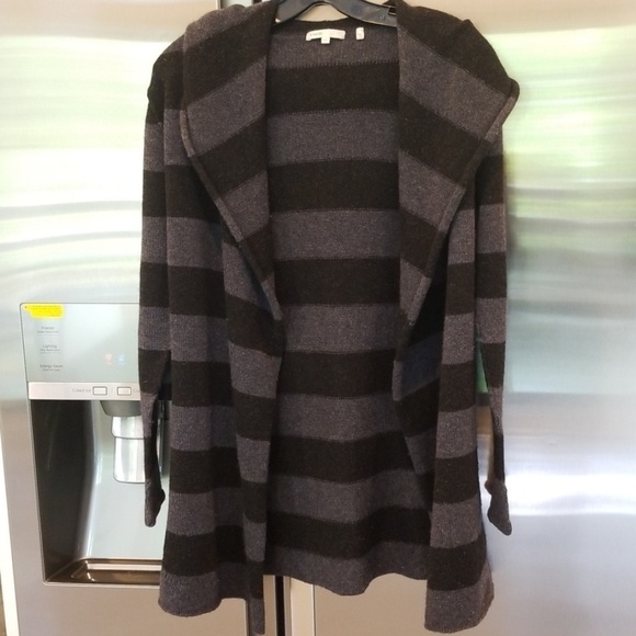 💕VINCE💕 Striped Shawl Collar Cardigan Hooded Alpaca Wool Cashmere Striped XS - Picture 4 of 7